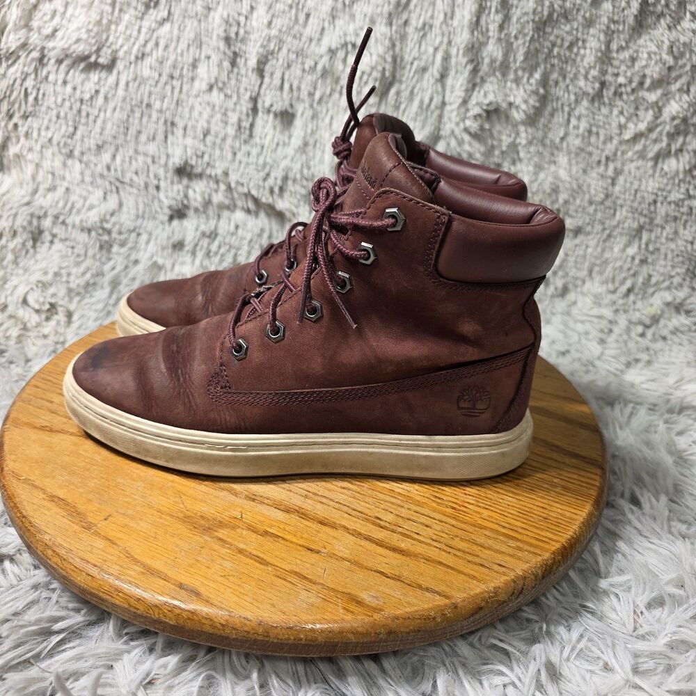 Timberland Dausette Ankle Sneaker Boots Women Sz 8 Burgundy Nubuck Leather Retro - Picture 4 of 9